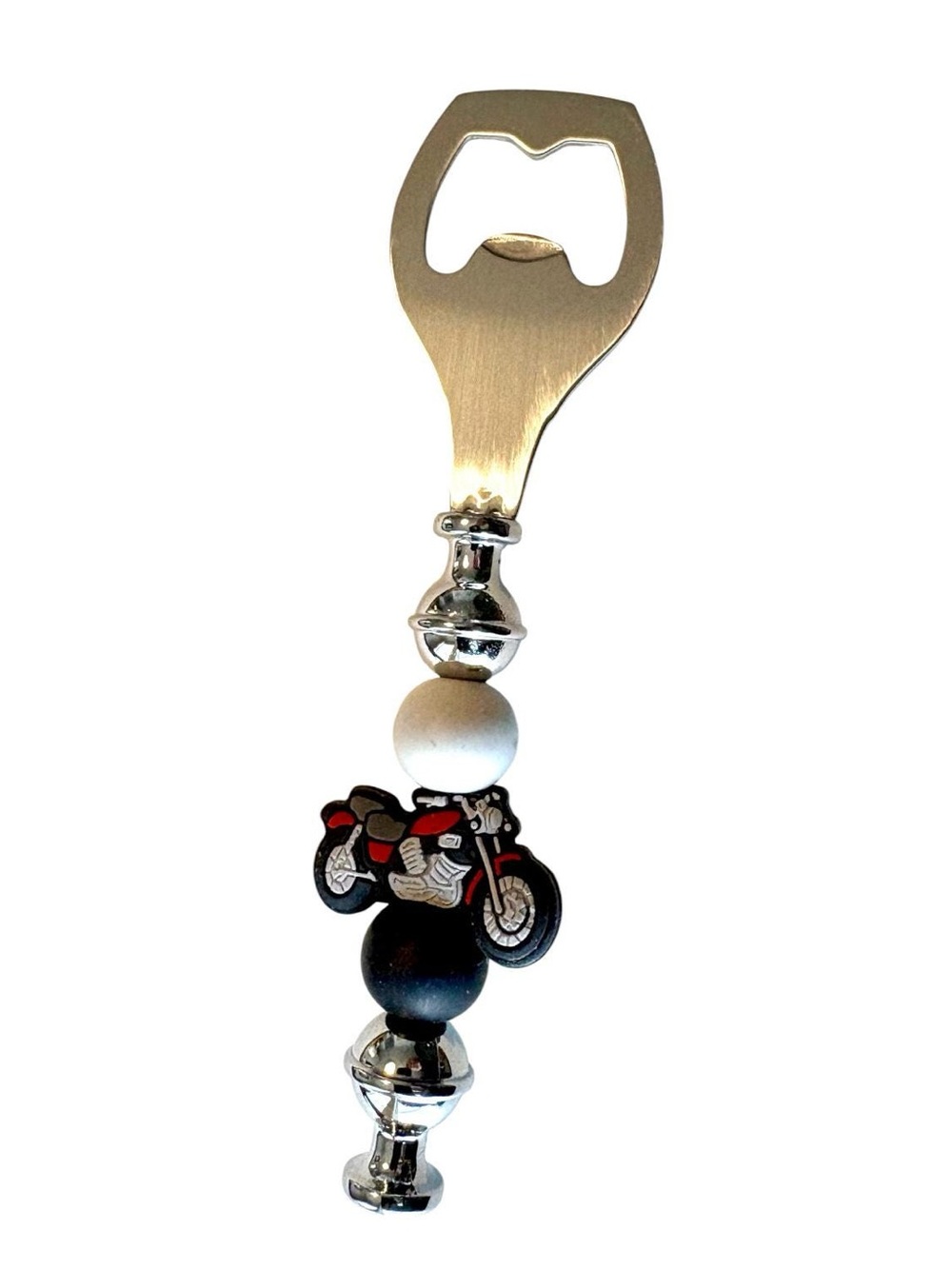 Motorcycle Bead Bottle Opener - Black & White